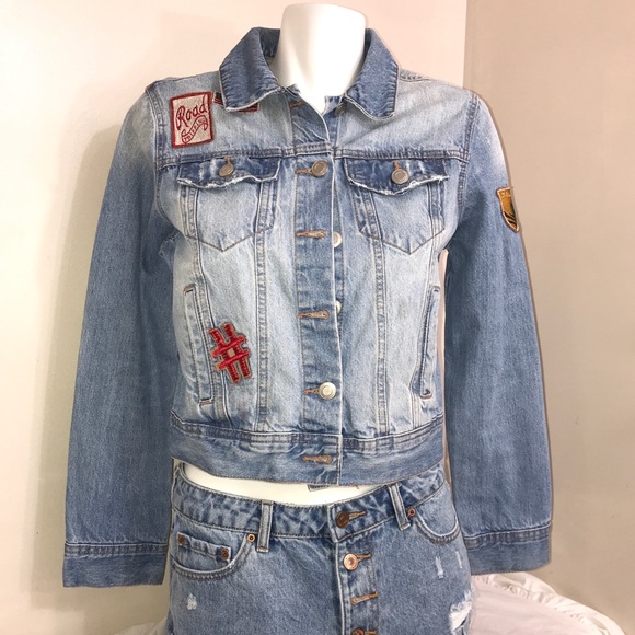Streetwear Society Denim Blue Patches Crop Jacket - Picture 1 of 16